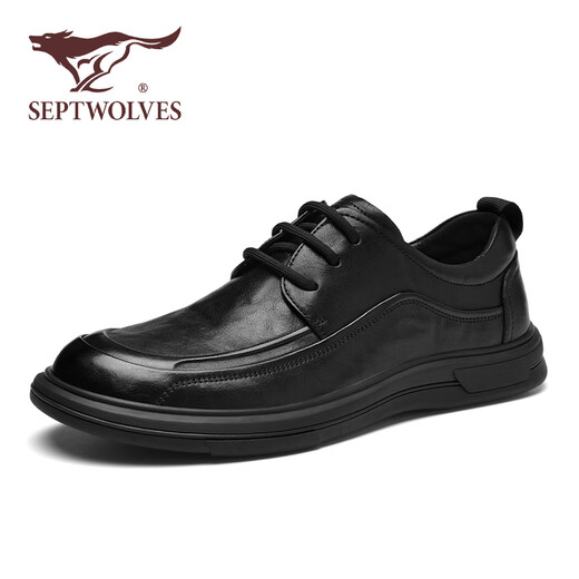 Septwolves Leather Shoes Men's Winter New Non-Slip First Layer Cowhide Casual Shoes Versatile British Style Business Formal Leather Shoes Men Black Standard Leather Shoe Size 41