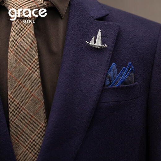 Grace Girl Light Luxury All Smooth Sailing Brooch Men's Design Niche High-end Business Suit Pin Birthday Gift for Husband All Smooth Sailing Brooch Men's (Silver)-Local Warehouse