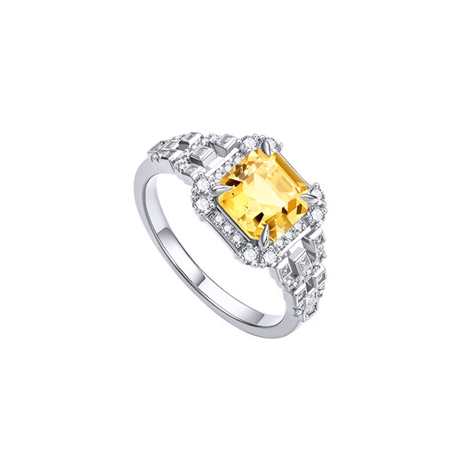 Muye natural colored treasure 925 silver Asscher citrine ring for women Dougong ring original design jewelry 13-14# 1.74 carat