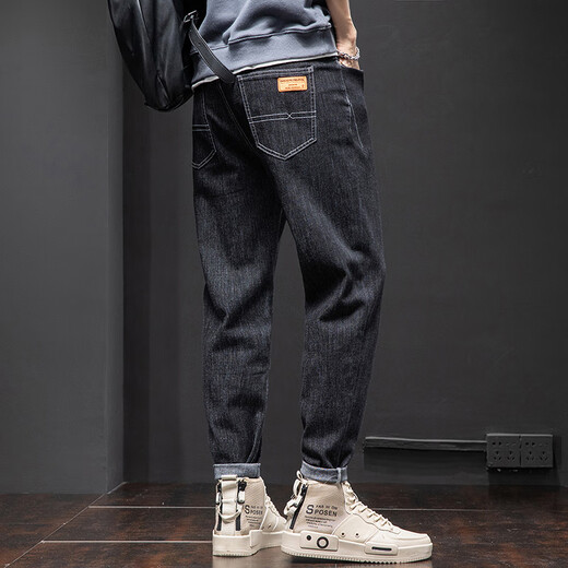 Jingcang Jeans Herren Herbst und Winter neue gerade Slim-Fit-Leggings lockerer und vielseitiger Harem plus samtverdickte lange Hosen für Herren 6621 Blau plus Samt + 6621 Blau plus Samt 28