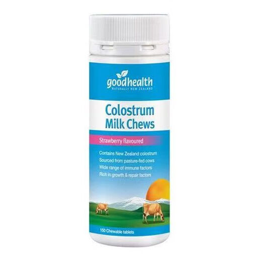 Buena salud de Nueva Zelanda GoodHealth Good Health Beef Colstrum Tabletas masticables 150 Fresas o sabores de vainilla 150 Strawberries Skavors