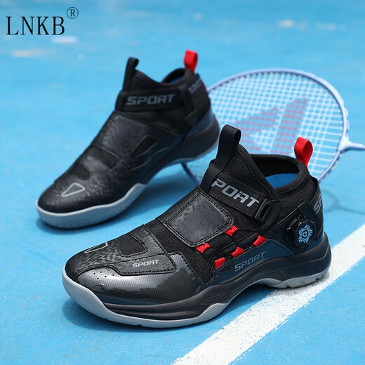 LNKB badminton shoes for older children, teenagers and boys, ultra-light shock-absorbing training special button sports shoes, size 41 for women, 998206, black, size 35, inner length about 22.5cm