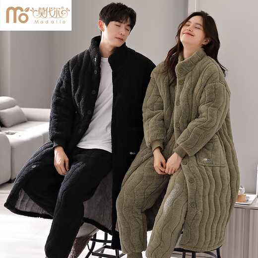 Modal de terciopelo de coral pareja camisón de invierno más terciopelo El traje de camisón de algodón de tres capas engrosado para hombres y mujeres se puede usar fuera de 9205 Militar Green 3xl