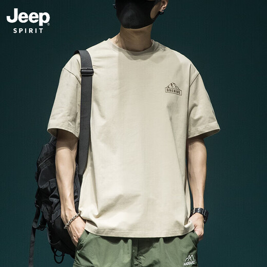 Jeep Spirit Jeep Jeep Tres pesado Camiseta de manga corta Camiseta de medio manga suelta a media manga nueva Top Top Top T1518 White M