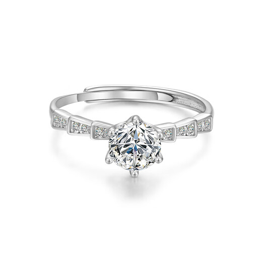 Mengjinyuan S925 silver inlaid zircon ring six-claw flashing live ring ring as a birthday gift for girlfriend, weighing about 1.80g live ring