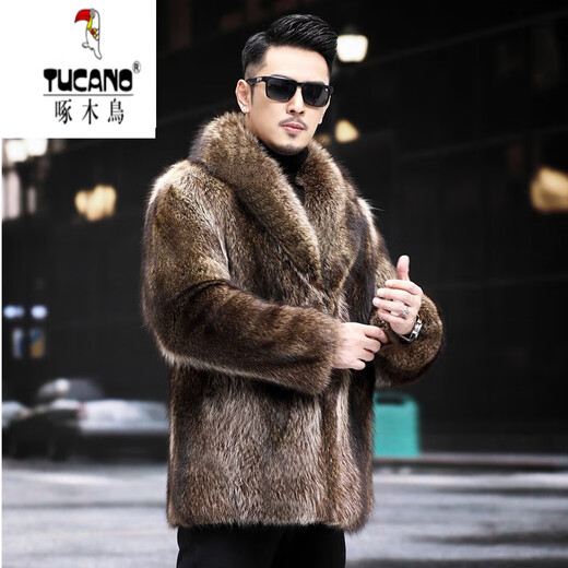 Woodpecker (TUCANO) men's fur winter medium-length imitation fox fur integrated mink coat mink fur thickened imitation mink fur three-color mink fur L Recommended 115 to 135 Jin [Jin equals 0.5 kg]