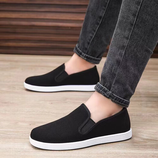 Comfortable and breathable traditional old Beijing cloth shoes with soft soles and non-slip men's single shoes, black cloth shoes, work shoes, black 42, shoe inner length 26CM