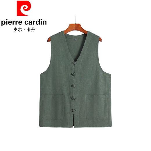 皮尔卡丹（pierre cardin）中老年棉麻男士夏季薄款马甲宽松无袖汗衫坎肩老头衫大码马褂背心 灰色 XL