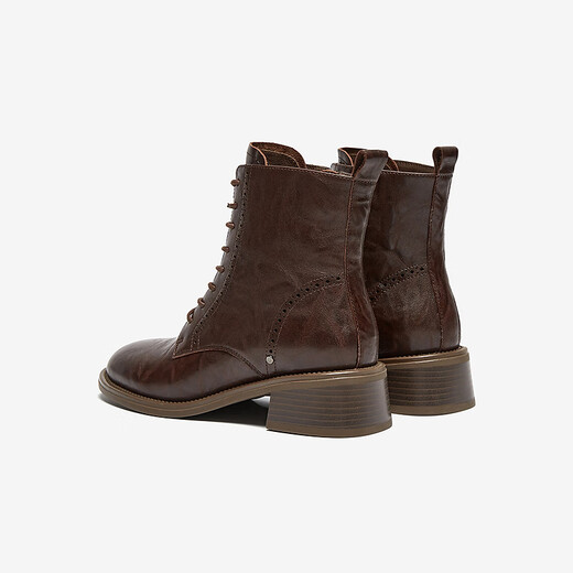 Bota Martin Bottes pour l'hiver pour femmes Nouvelles vaches de vache britannique Cowhide Texture à talon épais Bottes courtes 48017dd4 Brown 38 de la Saint-Valentin chinois 38