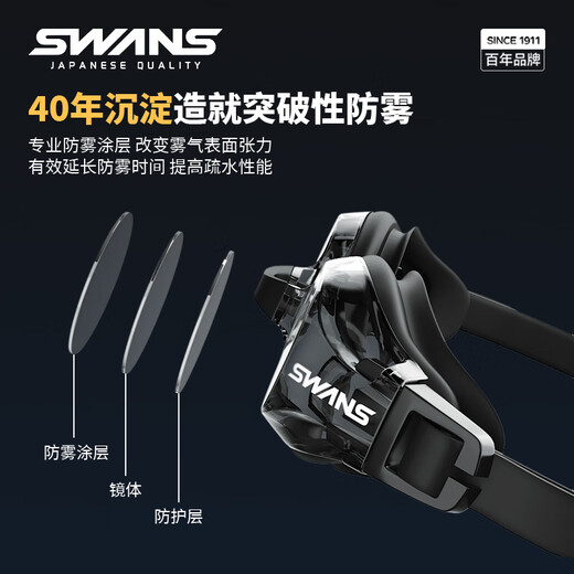 SWANS swimming goggles imported from Japan for men and women, high-definition waterproof and anti-fog, professional myopia, customizable swimming goggles, women's swimming cap set, men's FOX2 black (myopia optional), customizable left and right degrees
