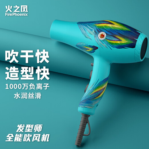 Fire Phoenix Hair Dryer Home Negative Ion High Power 2200W Hair Salon Special High Wind Quick Drying Barber Shop High Speed Constant Temperature Hair Care Does Not Damage Hair Low Noise Hair Dryer Blue Peacock 8960