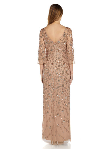 Adrianna Papell Women's Beaded Fantasy Shift Gown Rose Gold 0