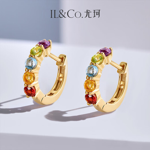 IL&CO Youke Small Colorful Candy 18K Gold Colored Gemstone Earrings Women's Natural Rainbow Earrings Birthday Valentine's Day Gift 18K Gold Earrings (Gemstones Approximately 70 Cents per Pair)
