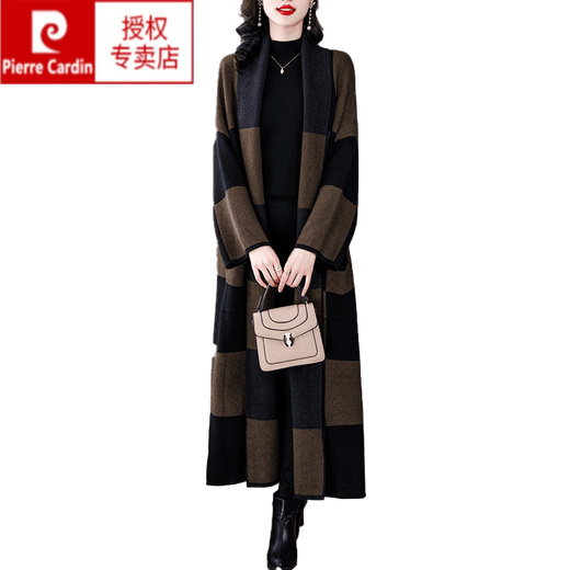 Pierre Cardin (Pierre Cardin) autumn and winter retro temperament mid-length plaid windbreaker coat for ladies high-end slim loose over-the-knee coat Main picture color L (125-140Jin Jin equals 0.5 kg)