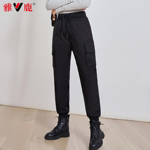 Yalu goose down down pants for women 2025 winter new fashion workwear windproof and warm loose straight casual casual sweatpants black S
