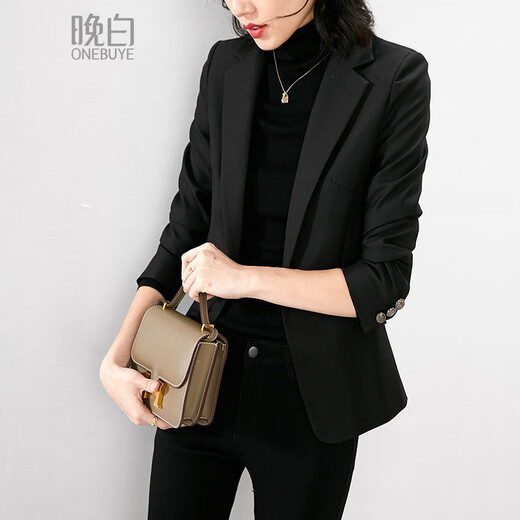 Late White New Product 2025 Autumn Fashion One Button Slim Fit Versatile Commuting Long Sleeve Blazer Women Black M