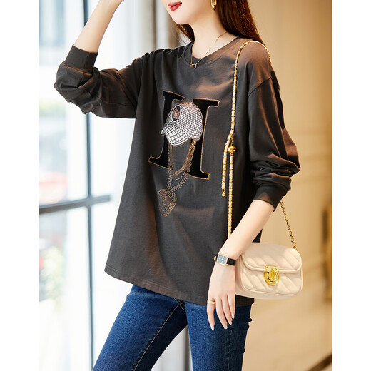 Demana Miracle Fairy Tale Town Spring and Autumn cloud soft feeling niche pure cotton design hot diamond long-sleeved temperament women's T-shirt