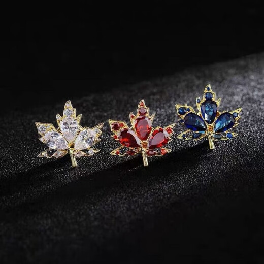Jiemo Light Luxury Maple Leaf Brooch Men's Corsage Suit Pin Crystal Badge Simple and Attractive Pin Lapel Pin Accessories z4 Red