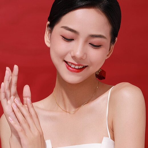 Fat Donglai quality 18K color gold fine plain chain 18K gold necklace for women gold versatile O-shaped chain platinum clavicle 18k rose gold baby's breath (with certificate + gift box) 1.28g x 45cm