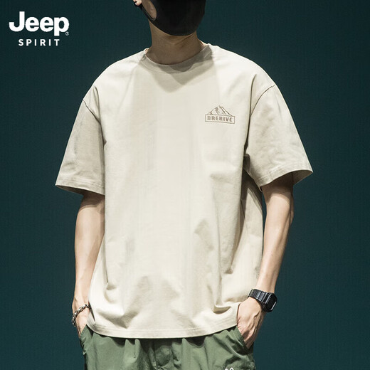 Jeep Spirit Jeep Jeep Tres pesado Camiseta de manga corta Camiseta de medio manga suelta a media manga nueva Top Top Top T1518 White M