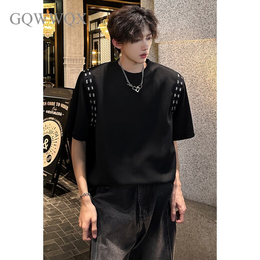 
Zhidou Dou Dou's handsome shoulder pad T-shirt for men's summer hair stylist trendy short-sleeved niche design five-point half-sleeved cd1047 white one size m