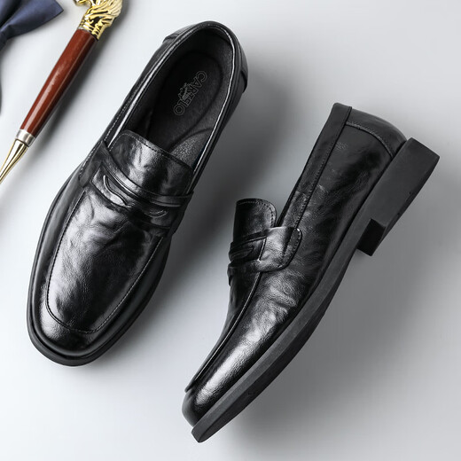 CARTELO Men's Leather Shoes Soft Sole Slip-On Business Casual Shoes Loafers Breathable Slip-on Leather Shoes Men's 9906 Black 40