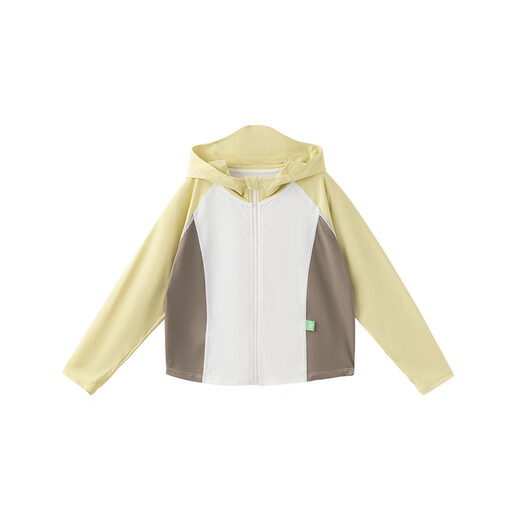 Papa pao children's summer sun protection clothing UPF50+ quick-drying ice skin boys and girls contrasting hooded jacket yellow 100 cm