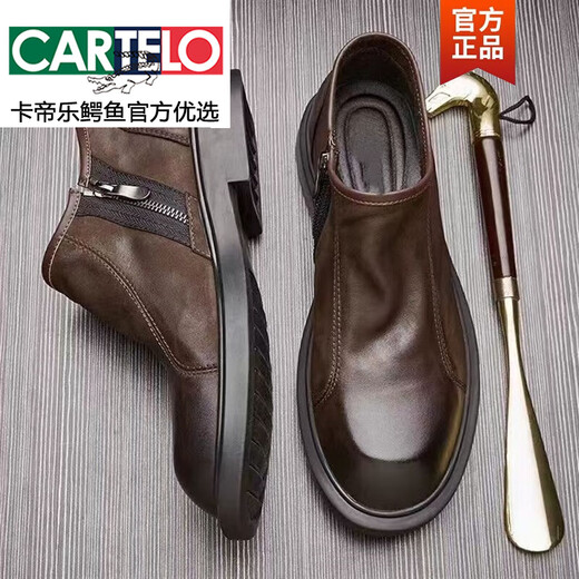 CARTELO Spring and Autumn Retro Martin Boots Men's British Style Men's Leather Boots Toe-Layer Cowhide Short Boots Low Top Chelsea Boots Black 5266 42