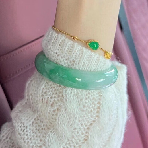 珐莱儿翡翠手镯冰种正品白底青飘绿玉手镯阳绿飘花高冰翡翠冰糯种玉手镯 54mm圈口