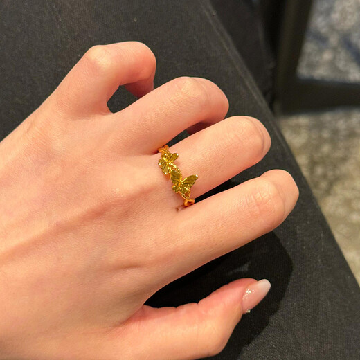 Zhiyu Yunxiang 999 solid gold butterfly gold ring for women, hollow hemp pattern open ring, love butterfly ring for Valentine's Day, gold approx. 2.3g, more gram weight, refund less