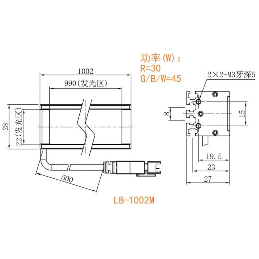 XMSJ28mm宽4排灯珠 条形光源 高亮度 大视野检测 工业机器视觉光源 LB1047M长1047*宽28mm