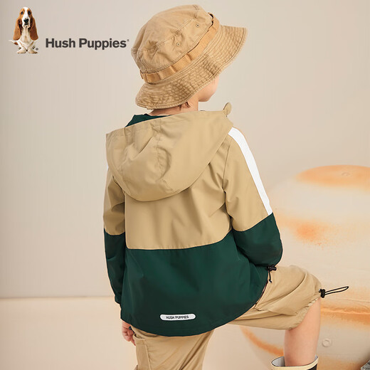 
Hush Puppies children's clothing children's windbreaker for men and children's autumn new style for men and women's autumn fashion contrasting splicing windbreaker warm khaki 150 cm