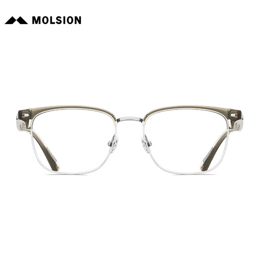 MOLSION陌森斯文眼镜架近视眼镜精睿镜框可配度数防蓝光MJ6196 B12 银|上眉透茶灰 单镜框