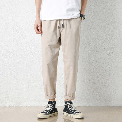 Pantalones casuales judíos para hombres nuevos pantalones de nueve puntos en forma de cono heterosexuales para hombres Pantalones de seda de hielo de moda para hombres 9904 Light caki l