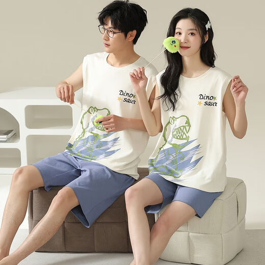 Arctic Velvet (Bejirog) reines Baumwollpajamas ein Mann und eine Frau Sommerweste ärmellose Cartoon lässig Sommerdünn Home -Kleidung Set 723 Paar [reines Baumwoll] Weibliche xxl + männlich 3xl