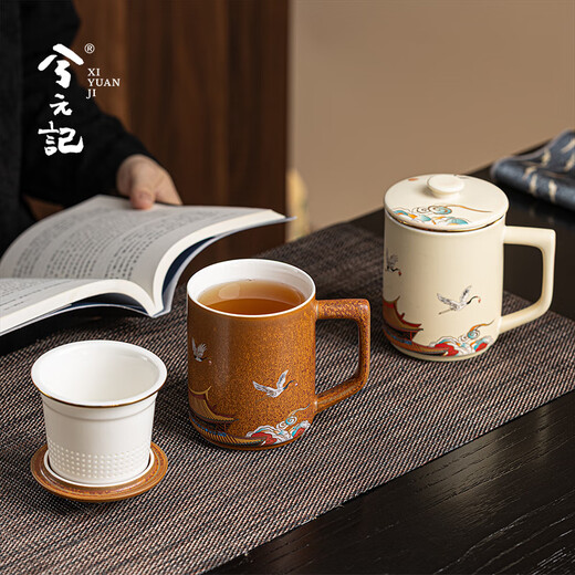 Xiyuanji Forbidden City Cultural and Creative Palace Crane Ceramic Tea Cup Couple Cup High-end Souvenir for Friend's Dad Birthday Housewarming Gift