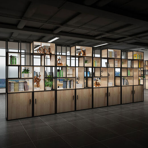 He Jiangong American loft floor-standing multi-layer storage cabinet industrial style iron storage rack with door display rack solid wood partition bookcase 80*25*200cm