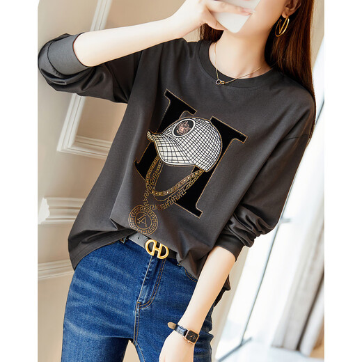 Demana Miracle Fairy Tale Town Spring and Autumn cloud soft feeling niche pure cotton design hot diamond long-sleeved temperament women's T-shirt