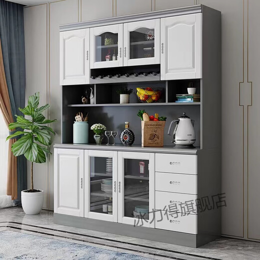 XMSJ Einfache moderne massive Holzkabinett Wohnzimmer Küche Wand Einseiten Essseite Weinschrank Schrank Aufbewahrung Tee Schrank 1,05 Meter 829# Walnuss Farbe 4 Türen
