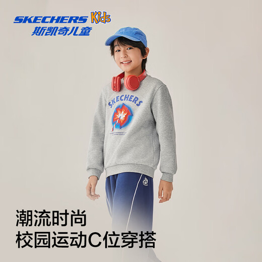 Skechers Skechers children's velvet autumn fashion round neck pullover sweatshirt for boys and girls loose casual top L425K030 velvet/heather purple/00FW 160