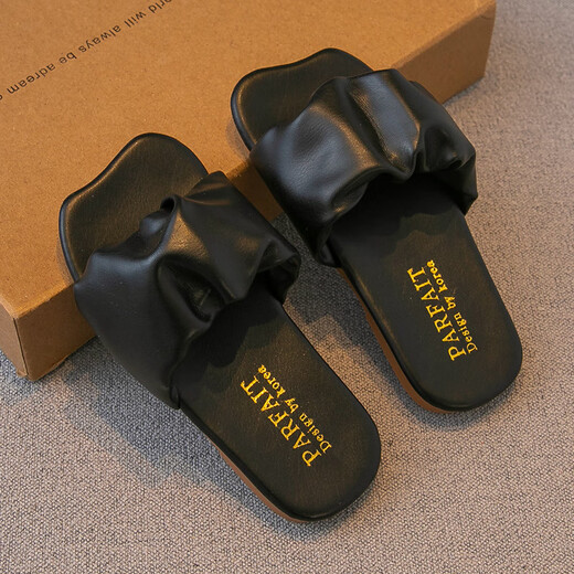 Girls' Slippers 2025 Summer New Children's Shoes Little Girls Princess Shoes One-Slip Flop Non-Slip Outerwear Flat Slippers Black 29_Inner Length 17.3cm