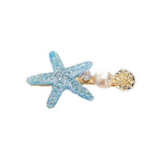 Gaenbei Korean ins shell and starfish set hairpin jelly color simple and sweet dolphin starfish edge clip duckbill hairpin blue starfish shell hairpin pair
