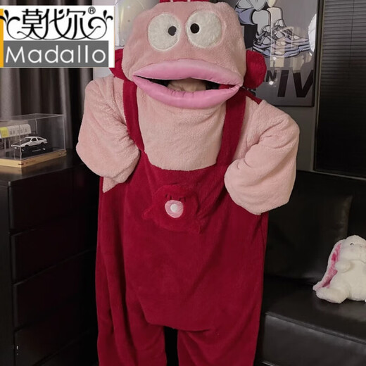 Modal Ugly Fish Big Mouth Fish One-piece Coral Velvet Pajamas for Women Autumn and Winter Funny Thickened Warm Large Size Plush Home Clothes Little White Fish Shoes L Size Recommended Height 163-170cm