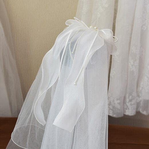Bo Naling Proposal Veil, Bridal Head Certificate, Bow Hijab, Internet Celebrity Hairpin, Photo Ritual Confession Decoration Props, Double-layered Hemming Veil 60cm, Hairpin Style