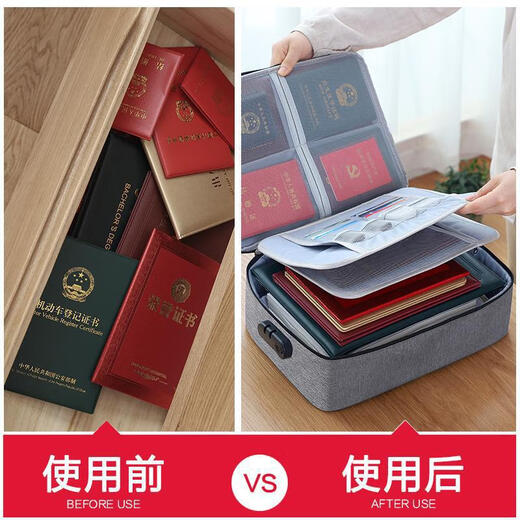 Multi-layer ID storage bag Home large-capacity document passport bag multi-function travel waterproof file sorting bag box B1 three-layer gray