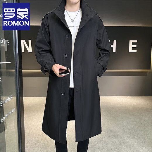 罗蒙（ROMON）卡其色风衣外套男秋冬中长款早秋薄款宽松休闲立领克鲁苏文职大衣 卡其色 L 【建议160斤以内】