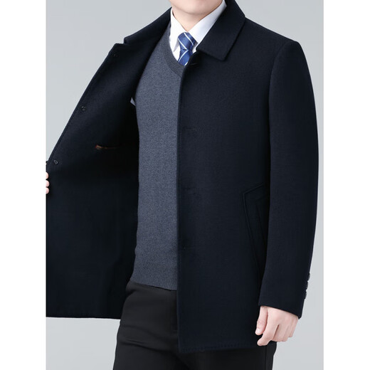 Jiujiu Wang Jiu Mu Wang 2025 Double-sided Cashmere Jacket Medium Men's Business Casual Lapel Woolen Coat Dad's Clothes Black M 170 Size (Recommended 105-125 Jin Jin is equal to 0.5 kg)