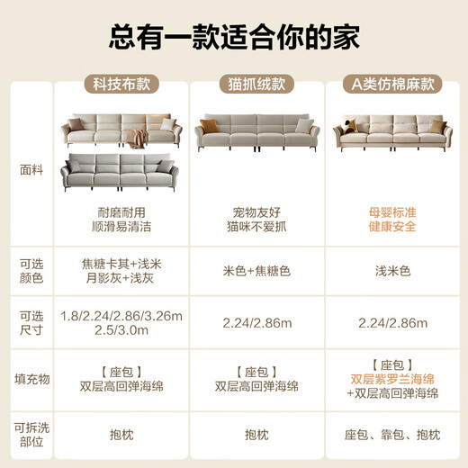 Quanyou Home Home Living Room Sofa Small Apartment Modern Simple Solid Wood Frame Straight Row Technology Fabric Sofa