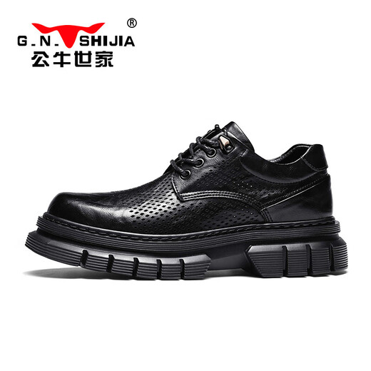 Bull Family Men's Zapatos en verano zapatos de cuero huecos transpirables en la suela gruesa de los hombres Big Heavy Highing Zapatos Botas de martín