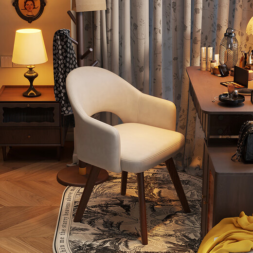 Manshanzhong antique style dressing chair solid wood rotatable makeup chair girls bedroom dressing table back chair retro stool light luxury simple white-latex cushion skin-friendly flannel